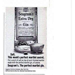 Seagram's Extra Dry Gin Martini Advertisement 1960s Vintage Print Ad 9 inch